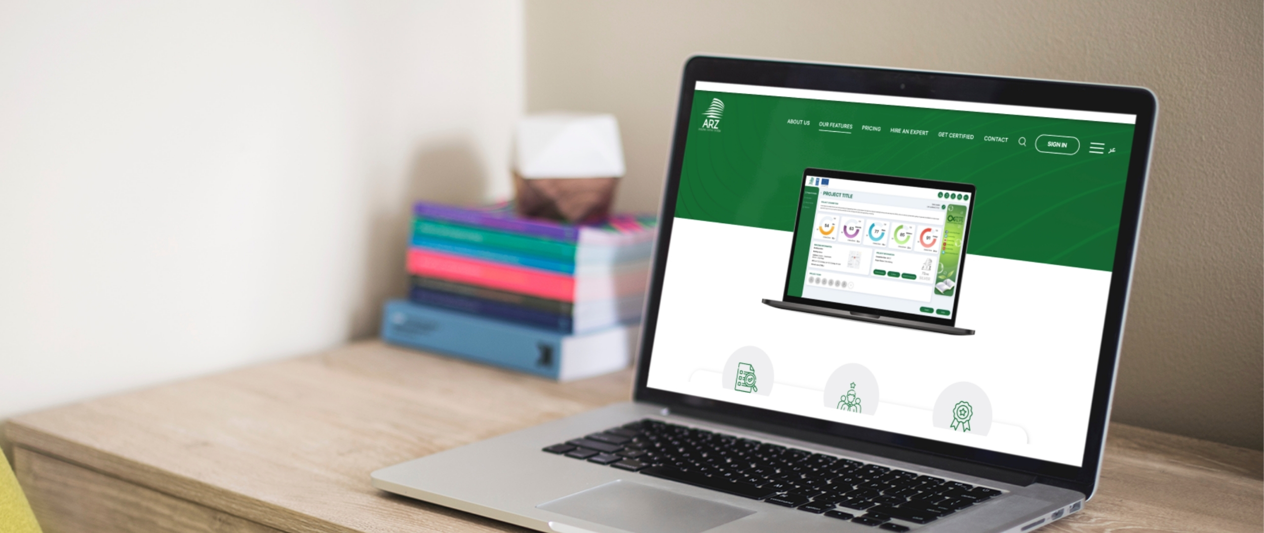 ARZ Building Rating Homepage with dashboard features and green building icons