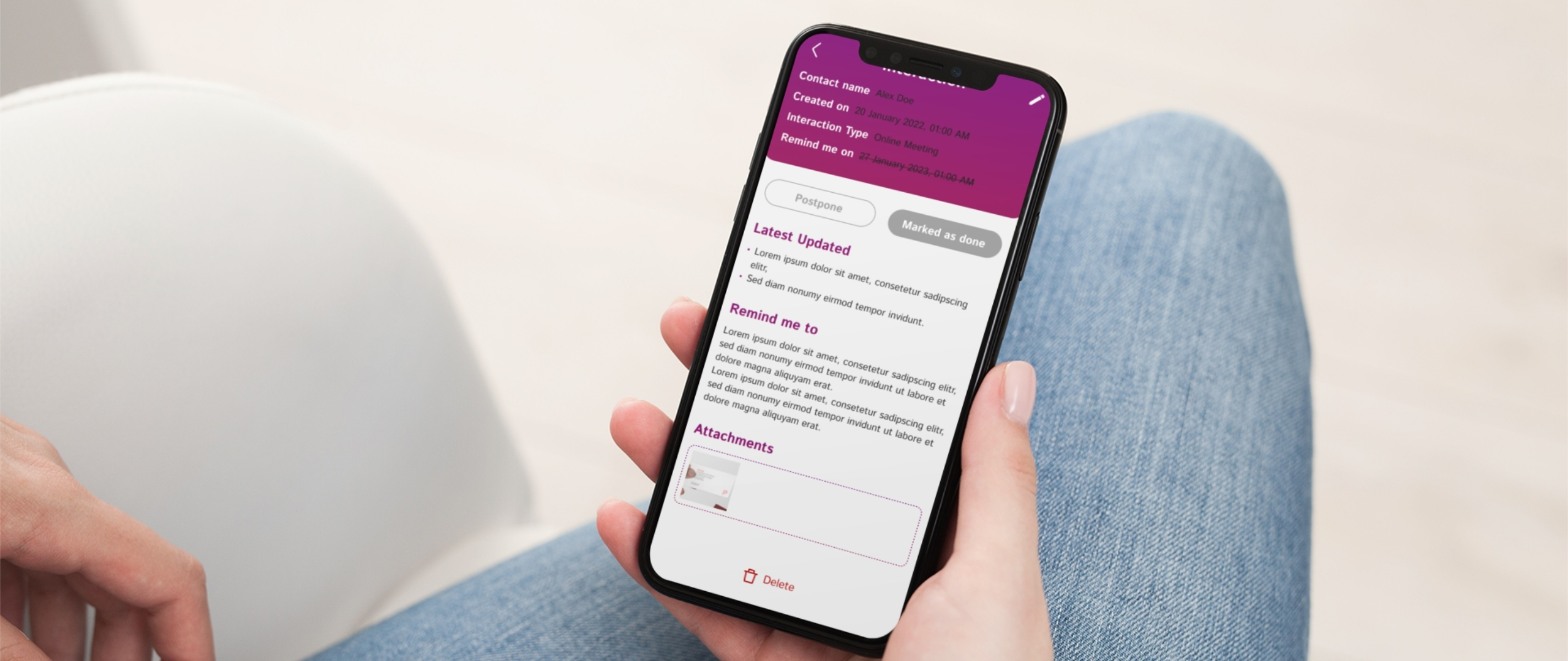 Mia PRM Contact Management and Interaction Tracking Interface